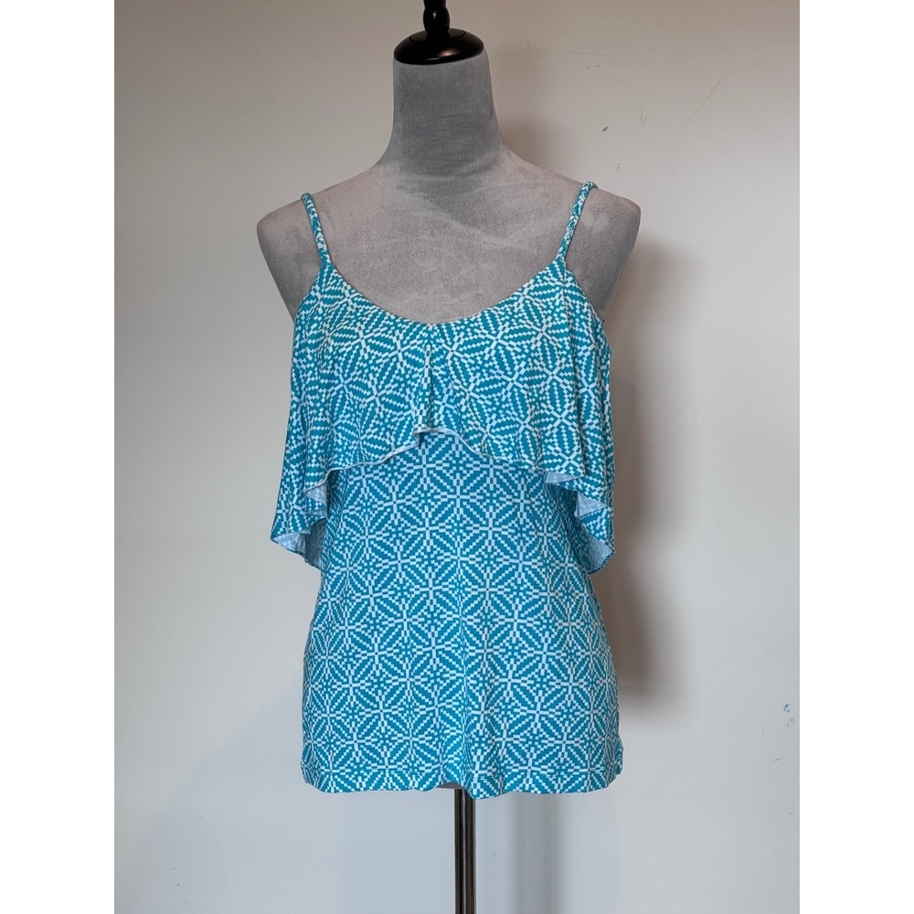 Tart Collections Y2K Turquoise Geometric Ruffle V-Back Cami Tank Top Womens M